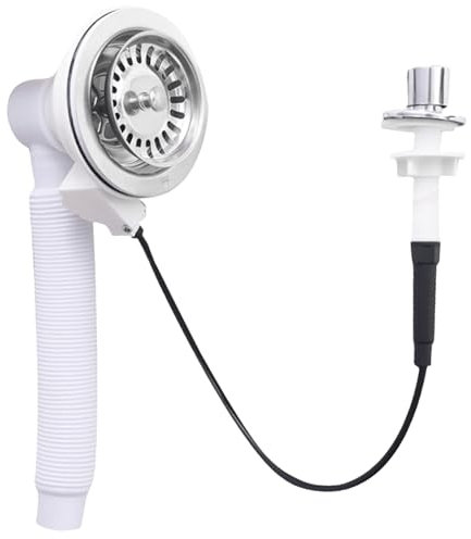 Fregadero de cocina automático, desagüe con colador, válvula excéntrica, 114 mm, juego de sifón de acero inoxidable con rebosadero y conexión para lavavajillas, G1-1/2 pulgadas