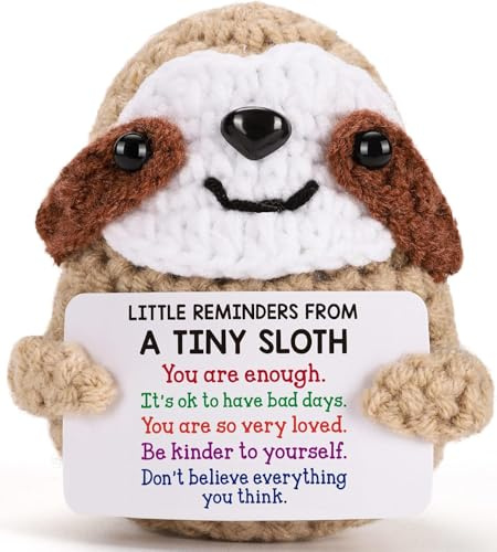VELENTI Crochet Sloth Gift – “Little Reminders from a Tiny Sloth” – Cute Handmade Plush with Kind Words – Thoughtful Gift for Friends, Coworkers, Teachers, Teens, or Loved Ones