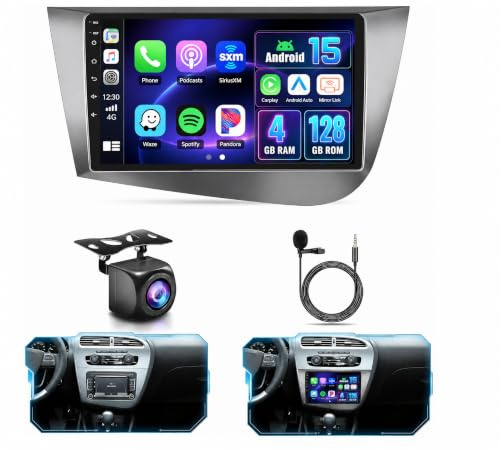 Fuluku 4+128GB Pantalla Coche para Seat Leon MK2 2005-2012 9 Incell | Carplay Android Auto Inalámbrico, 9 Pulgadas Pantalla Táctil Autoradio Bluetooth/GPS/Cámara de Marcha Atrás/FM/RDS/EQ/WiFi
