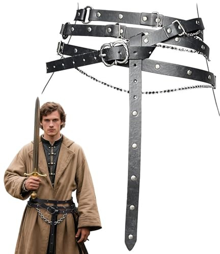 TENGWA Gürtel Damen Renaissance Taillengürtel 328cm Schwarz Gothic Mittelalter Vintage Verstellbare Metallkette Perfekt für Halloween Cosplay Ritter- oder Piratenkostüme