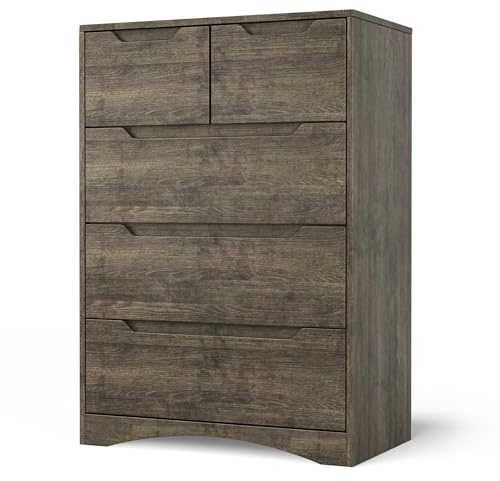 Bealife Neptune Cassettiera con 5 Cassetti, Cassettiera Camera da letto a 5 Fassetti Spaziosi per Corridoio ufficio Camera da letto Soggiorno (Marrone Scuro)