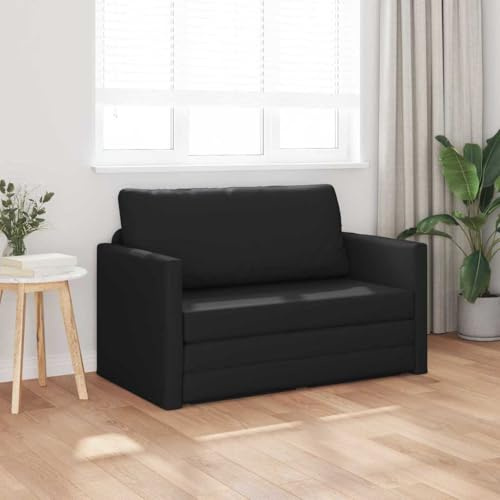 Amorsee Schlafsofa Bodensofa Bed mit Support Armrest Schlafsofa Klappbar 124x71x78 cm Sofabett aus Kunstleder Couch 2 Sitzer für Wohnzimmer Schlafzimmer Schwarz