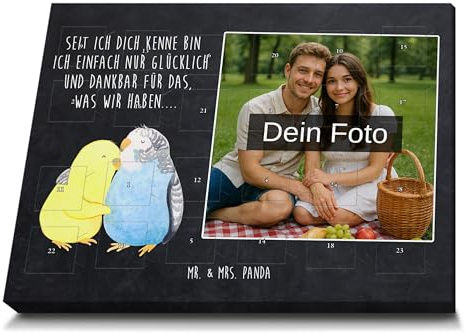 Mr. & Mrs. Panda Personalisierter Schoko Foto Adventskalender Wellensittich Liebe Mit Füllung von 'Classic' - Geschenk, Verknallt, Umarmen, Nähe, Freundin
