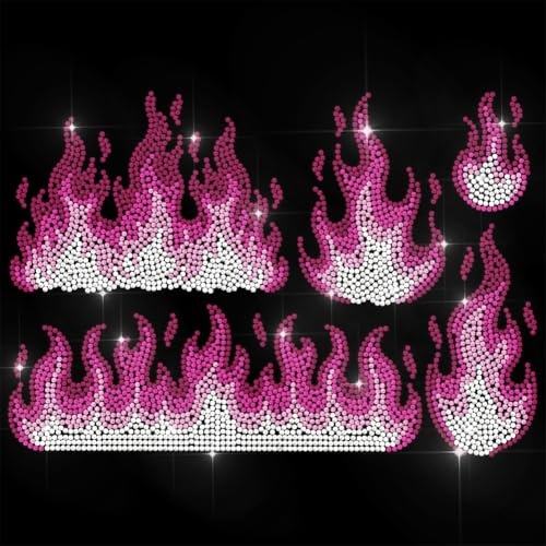 ANATTASOUL Pink Flame Iron on Rhinestones for Clothes DIY Decor | 11.6x8.2,Iron On Hot Fix Crystals,Iron On Applique,Glitter Diamante Patch,for Clothing Bag Dress T-Shirt Hoodies Jeans