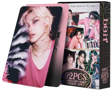NHPY Kpop SK DO IT Photocards,60 Stück SK Lomo Karten 32 Stück SK Aufkleber,SKZ Neue Album Karten Merch für Fans