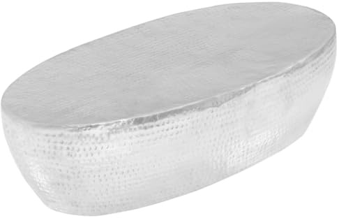 Mandloder Couchtisch Silber gehämmert, 100x50x28 cm, Aluminium Oval Design, fertig montiert, für Wohnzimmer, Moderne Beistelltische, stilvoll