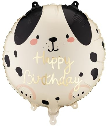 Folienballon Dalmatiner mit Happy Birthday Schriftzug 35x35cm - Luftballon für Helium oder Luft - Kunststoffballon für Kindergeburtstag Kinderparty Babyfeier - Ballon für Feste - Weiß Schwarz