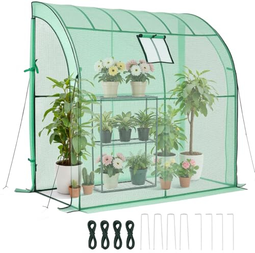 VEVOR Serra da Esterno Walk-in Portatile, Serra da Giardino con Finestra 198 x 100 x 200 cm Copertura in PE Porta Avvolgibile con Cerniera Scaffale a 3 Ripiani per Piante Fiori Ortaggio Giardino