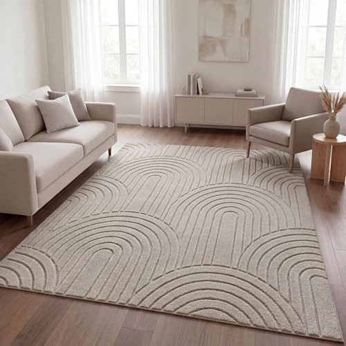 TT Home Wohnzimmer Teppich Schlafzimmer Hochflor Skandinavisches Design Unifarben Geometrisch Boho Style Modern Waschbar, Beige 1, 160x220 cm