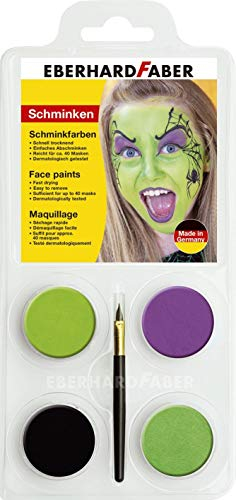 Eberhard Faber 579018 - Schminkfarben-Set Hexe mit 4 Farben, Pinsel und Anleitung, wasserlöslich, schnell trocknend, zum Bemalen von Gesichtern