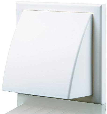 Blauberg UK Decor 185X185/150HK White Plastic Cowled Hooded Air Ventilation Wall Grille with Round Spigot and Wind Baffle Backdraught Shutter, 150mm