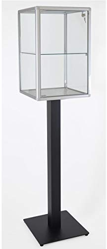 MHN Schmuckvitrine 41,5x41,5x171,5 cm – Unbeleuchtete Juwelier-Vitrine, abschließbar, mit Schloss – Sicherheitsglas, Alurahmen – Ideal für Schmuck, Uhren, Ausstellungen