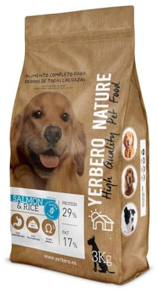 YERBERO Nature Salmon & Rice Pienso sin Gluten con Salmon para Perros - Alimento Hipoalergénico con Alta Digestibilidad - Comida Natural y Omega 3 y 29% de Proteína - 3 kg