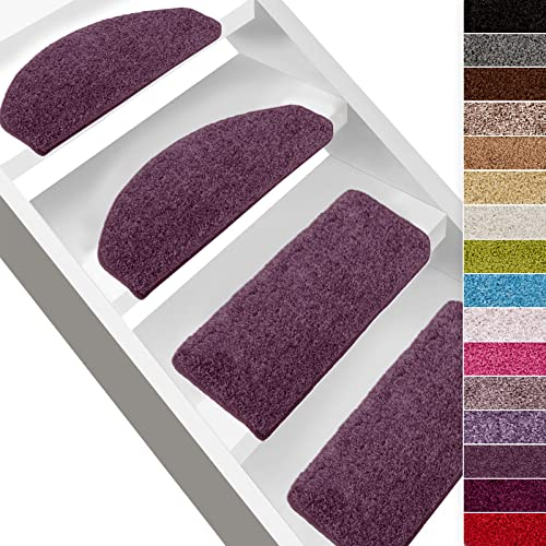 casa pura Shaggy Stufenmatten Barcelona 15 Stück Set, weicher Hochflor Treppen-Teppich, Treppenstufen Matten, selbstklebend | rechteckig | 65 x 23,5cm | Lila