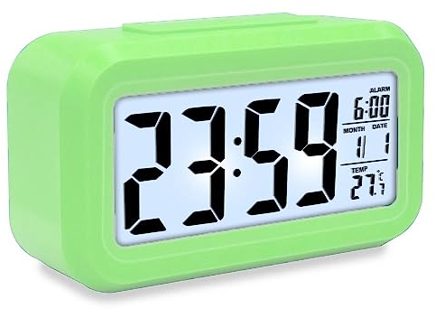 LED Wecker Digital Beleuchtet Schlummerfunktion mit Datum und Temperaturanzeige Nachtlicht (Grün)