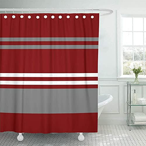 Semtomn Shower Curtain Crimson Red Grey and White Brick 72x72 Home Decor Waterproof Bath Bathroom Curtains Set with Hooks