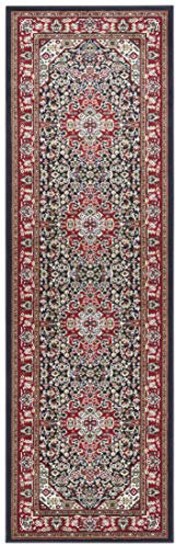 Nouristan Mirkan Orient Teppich – Wohnzimmerteppich Orientalisch Kurzflor Vintage Orientalischer Teppich für Esszimmer, Wohnzimmer, Schlafzimmer – Navy, 80x250cm