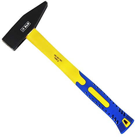 S&R Martello da Fabbro Professionale, Peso in Testa 1 Kg e Peso Totale 1.22 Kg. Manico in in Fibra di Vetro e Rivestimento Antiscivolo e Antivibrazione.