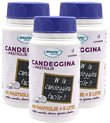 Candeggina in Pastiglie - effervescente, forte potere igienizzante - 3 flaconi 40 pastiglie (Lavanda)