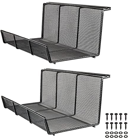 Univivi 2 Pack Under Desk Cable Management Tray - Organize Power Adapters, Cords & More - Easy Mount Metal Tray, 43 x 12.7 x 10 cm (Black)