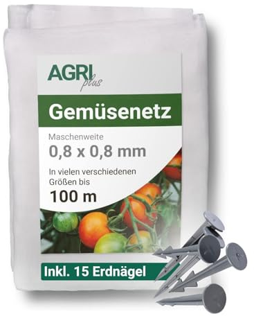 AGRI plus Gemüseschutznetz I 2,5 x 5 m I versch. Längen I Transparentes Insektenschutz Netz inkl. Erdnägel I Reißfestes Obstnetz gegen Vögel & Insekten I UV-beständiges Insektenschutznetz