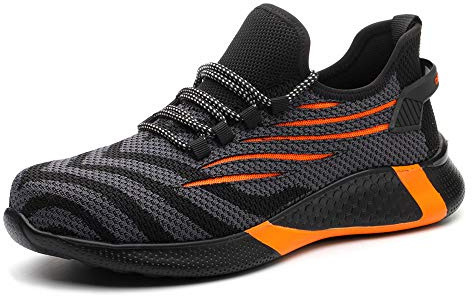 KTDYG Sicherheitsschuhe Herren Damen Arbeitsschuhe Leicht Sportlich Schutzschuhe Stahlkappe Sneaker, Orange, EU 42