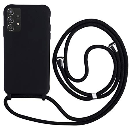 2NDSPRlNG Handykette Schutzhülle kompatibel mit Samsung Galaxy A52 / A52s 5G Handyhülle mit Band,Halsband Lanyard Silikonhülle,Soft Silikon Schwarz