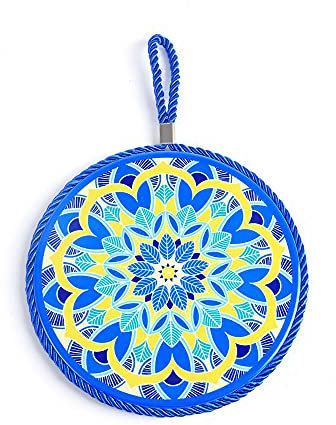 Tovagliette,Portavaso rotondo in ceramica, isolamento termico mandala sottopiatto in legno morbido 8 pezzi-colore 3