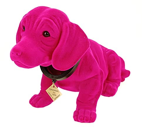 Kremers Schatzkiste Wackeldackel groß 30 cm Pink Wackelkopfdackel Made in Germany fürs Auto