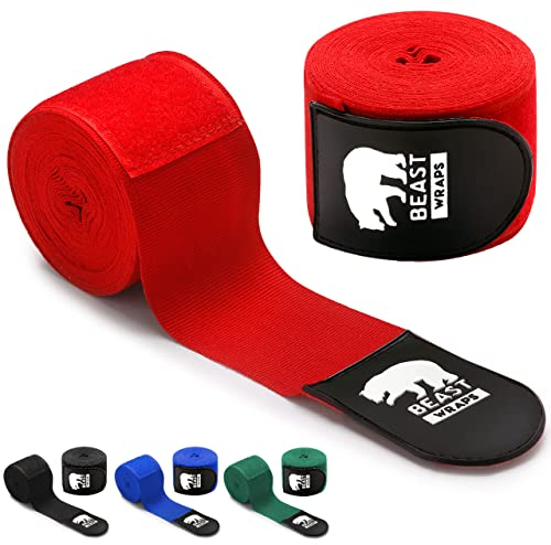 Bandagen Boxen 5 Meter Halbelastisch und mit Daumenschlaufe. Box Bandagen für Männer und Frauen (Kickboxen, Muay Thai, MMA, Kampfsport, Fitboxen). Atmungsaktive Boxing Bandage (Rot)