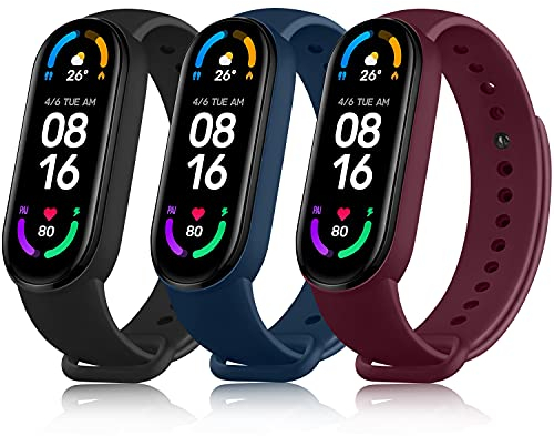 Yisica 3 Pack Armband Kompatibel mit Xiaomi Mi Band 5 / Xiaomi Mi Band 6 / Amazfit Band 5, Weiches Silikon Verstellbare Fitness Ersatzbänder für Xiaomi Mi Band 5/ Mi Band 6 Armband