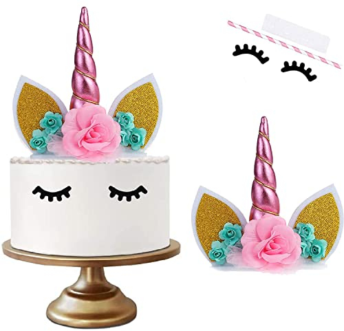 CAM2 Tortendeko,Kuchen Topper,Ein horn Kuchendekoration,Torten Deko Toppers,Dekoration für Geburtstag/Hochzeit Party,Babyparty(Rosa)