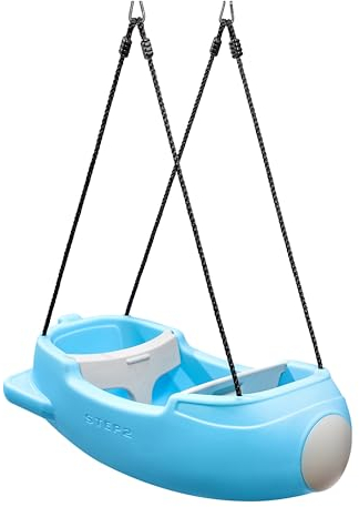 Step2 Rocket Swing Kunststoffschaukel in Blau | Doppelschaukel in Raketenform mit Sicherheitsgurten | 95 cm max. 22,6 kg pro Kind