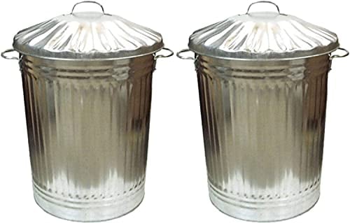 Trendi® 2 x Large 90L Litre Galvanised Steel Metal Bin With Lid