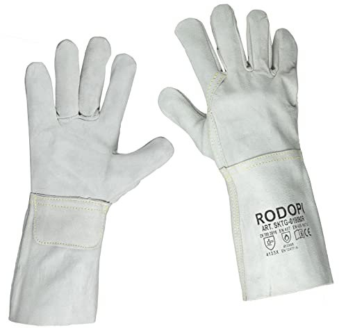 Julido Rodopi 1 Paar Rindspaltleder Schweißerhandschuhe Arbeitshandschuhe mit Canvas Stulpe inkl. Pulsschutz Robust Gr. 9