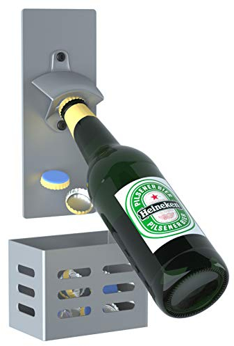 Mikytoper Magnetic Bottle Opener with Cap Catcher,Removable Wall Mounted Beer Bottle Opener for Kitchen Fridge,Beer Gifts for Men (Silver)