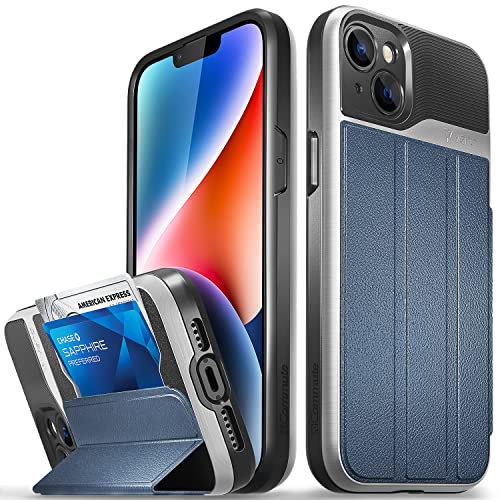VENA vCommute for iPhone 15 Plus/iPhone 14 Plus Wallet Case, [Military Grade Drop Protection] Flip Leather Cover Card Slot Holder with Kickstand - Blue