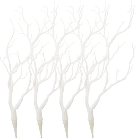 SEWACC 4 Stück Künstliches Geweih Getrocknete Äste Kunst Hexengeweih Zweige Dekorative Pflanzenzweige Kunststoff Trockene Äste für Halloween Party Hochzeit Heimbedarf Weiß