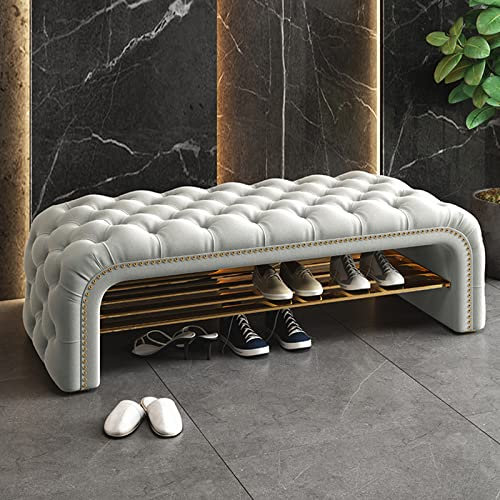 Ottomane-Bank mit Stauraum aus Samt, luxuriöse Knopf-Tufting-Eingangsbank, Moderne Akzent-Ende der Bettbank für Zuhause, Schlafzimmer, Wohnheim, Wohnzimmer(100x40x45cm(39x16x18), Gray)