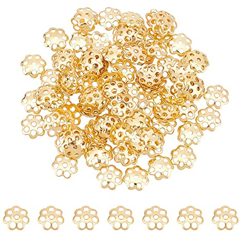 UNICRAFTALE 100 Stk 304 Edelstahl Blumen Perlenkappen Goldene Perlen Endkappen Filigrane Zwischenstücke Perlenarmbänder Halsketten Perlenkappen Für DIY Ohrringe Schmuckherstellung Zubehör Loch 0.8 mm