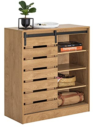 SoBuy FSB65-N Compartimento Abierto Gabinete de Zapatos Aparador Recibidor con Puerta corrediza de Granero 80 x 35 x 89 cm Natural ES