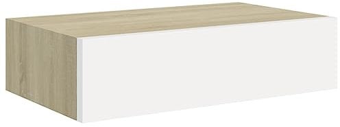 vidaXL Etagère à Tiroir Murale Armoire Flottante Etagère Suspendue Support Mural Salon Salle de Séjour Maison Chêne et Blanc 40x23,5x10 cm MDF