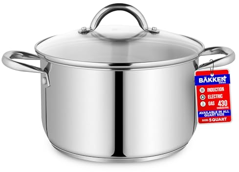 Bakken-Swiss Deluxe Marmite en acier inoxydable avec couvercle transparent en verre trempé – Mijotant de délicieuses soupes, ragoûts et cuisson à induction – Distribution exceptionnelle de la chaleur