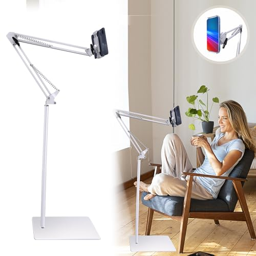 Hmfmdy iPad Verstellbar Bodenständer, Universal Handy und Tablet-Bodenständer 360 Grad drehbar Tablettenhalter für 4.7-13 Zoll Pro 10.5/9.7/12.9, iPad Air, Mini 2/3/4, Galaxy Tab, eBook - Weiß
