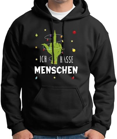 Tassenbrennerei Grinch Hoodie - Pullover - Ich Hasse Menschen - Weihnachtspullover mit Spruch lustig - Anti Weihnachten