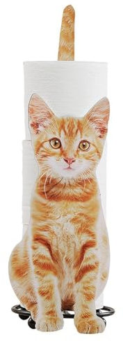 Decorative Metal Cat Toilet Paper Holder - Shaped Like a Cat, Orange