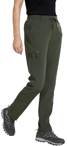Mountain Warehouse Adventure Water Resistant Womens Trousers - Windproof & Fleece Lined with Elastic Waistband & Lots of Pockets - Best for Spring Summer & Outdoors Khaki 8