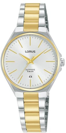 LORUS Damen Analog Quarz Uhr mit Edelstahl Armband,Silber/Blau