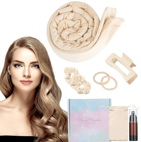 Aotfusd Heatless Curls, Locken Ohne Hitze, Heatless Curls Band Samt über Nacht mit Haarnadel Rutschfest Locken über Nacht DIY Hair Curler Haarband Wave Formers Nacht für Mittleres Langes Haar (Beige)