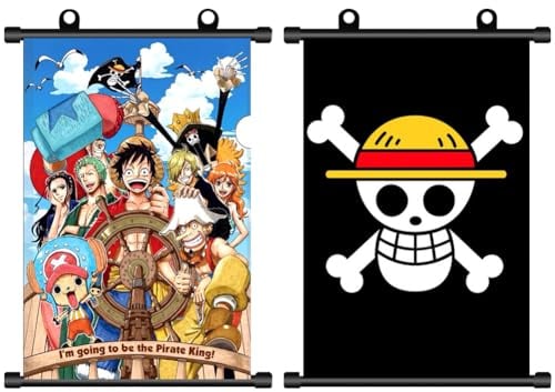 LGQHCE One Piece Poster Scroll Anime Wandbild Bilder Aufhängen One Piece Stoff Poster, Scroll Hängende Poster Anime Wandbilder Steckbriefe Poster für Modern Home Anime Wall Decor 2Pcs